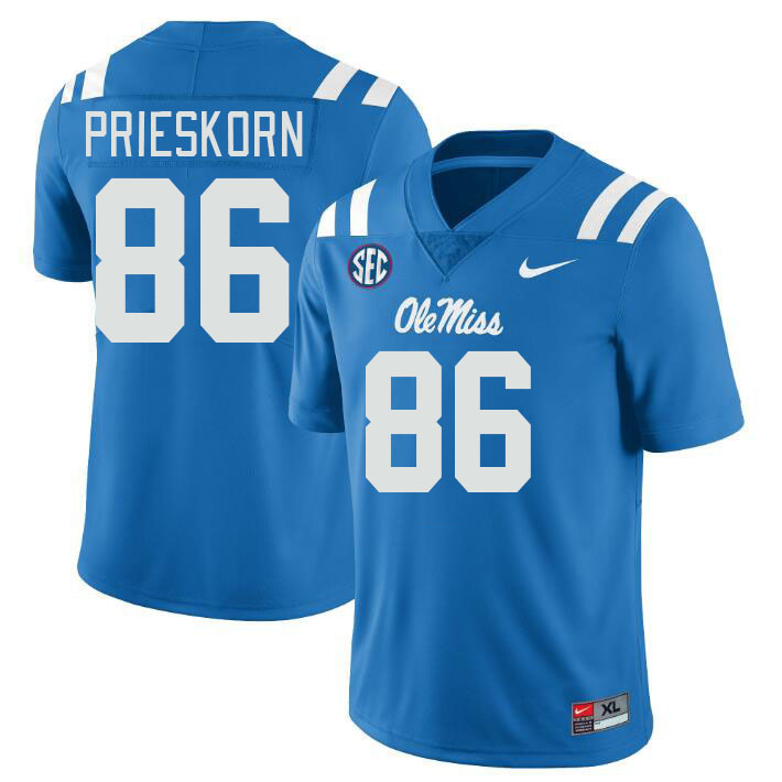 Men #86 Caden Prieskorn Ole Miss Rebels College Football Jerseys Stitched Sale-Power Blue